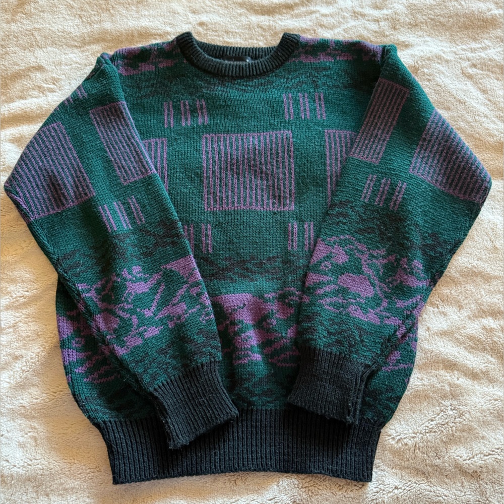 Stylewise vintage Black, Green, and Purple Knit Sweater M